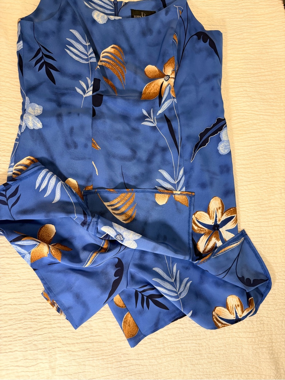 John Roberts Blue Floral Slip Dress Hidden Shorts Adjustable Straps Lightweight - Picture 8 of 14